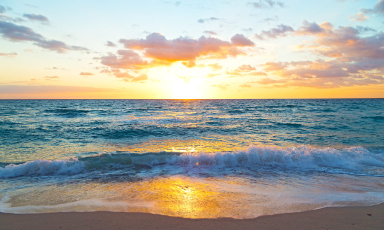 Sunrise over the ocean in Miami Beach, Florida.